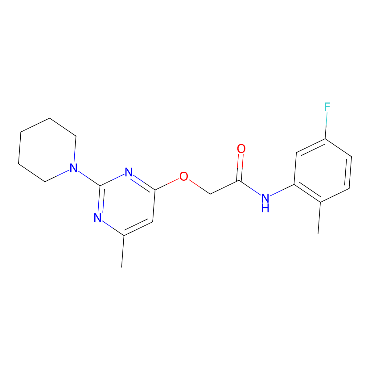 N-(5-fluoro-2-methylphenyl)-2-{[6-methyl-2-(piperidin-1-yl)pyrimidin-4-yl]oxy}acetamide molecular structure, CAS 1226443-33-9