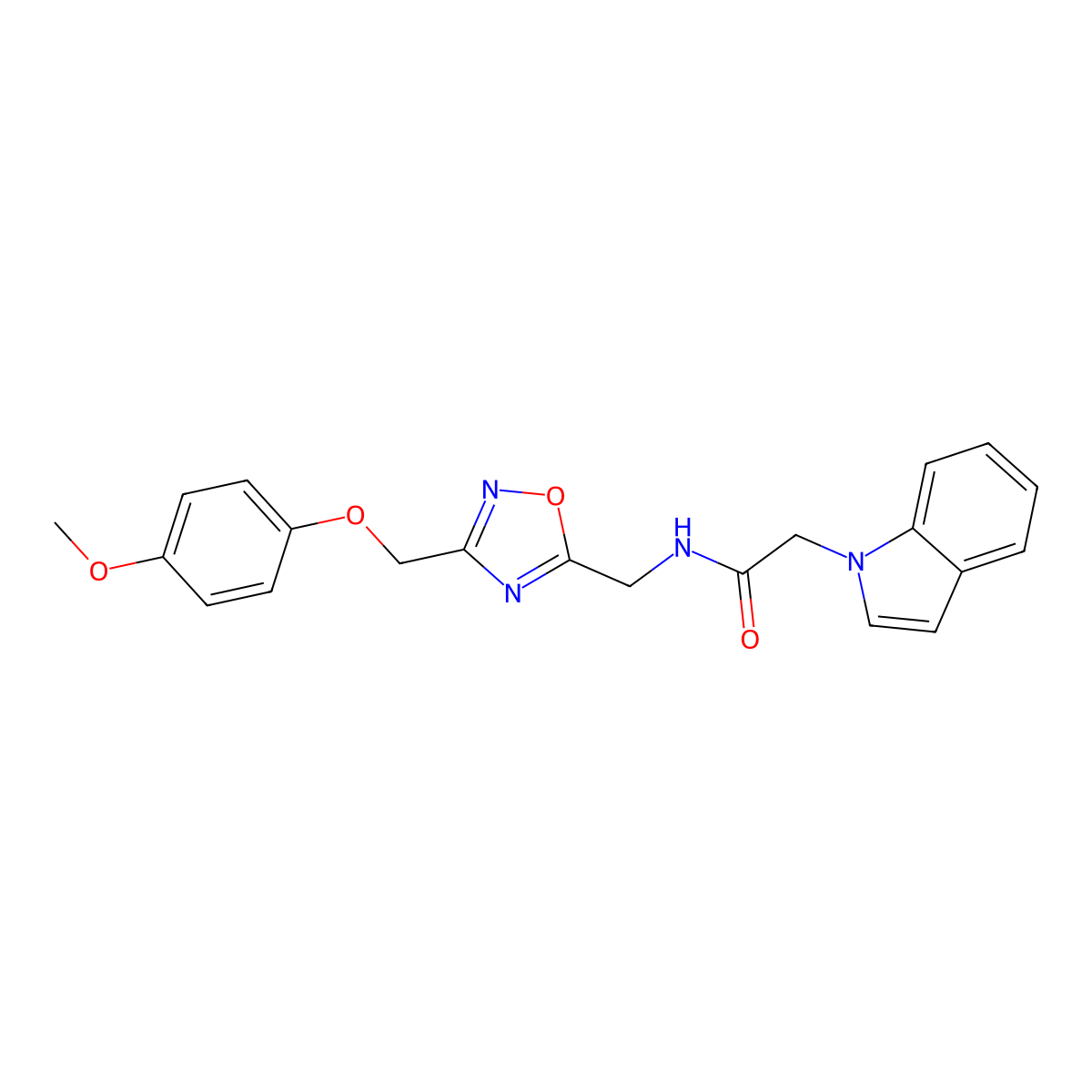 2-(1H-indol-1-yl)-N-((3-((4-methoxyphenoxy)methyl)-1,2,4-oxadiazol-5-yl)methyl)acetamide molecular structure, CAS 1226443-35-1