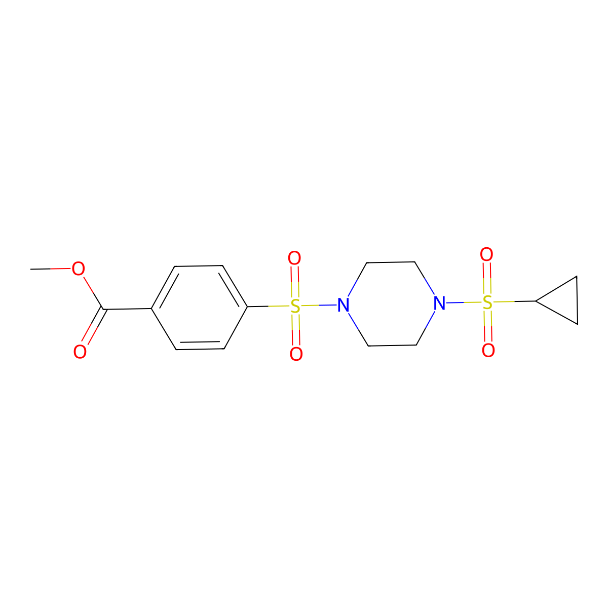 Methyl 4-((4-(cyclopropylsulfonyl)piperazin-1-yl)sulfonyl)benzoate molecular structure, CAS 1226443-43-1