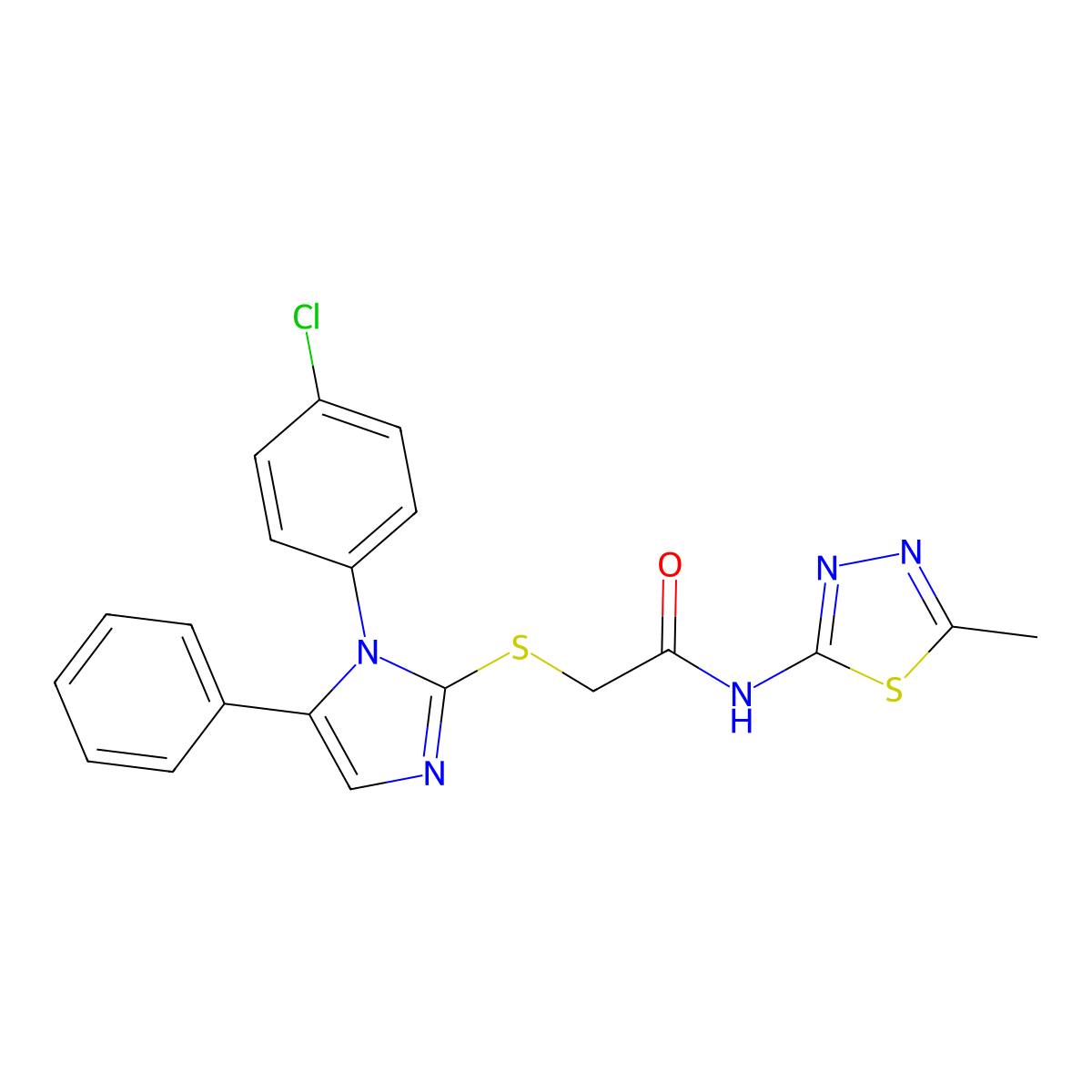2-((1-(4-chlorophenyl)-5-phenyl-1H-imidazol-2-yl)thio)-N-(5-methyl-1,3,4-thiadiazol-2-yl)acetamide molecular structure, CAS 1226443-47-5