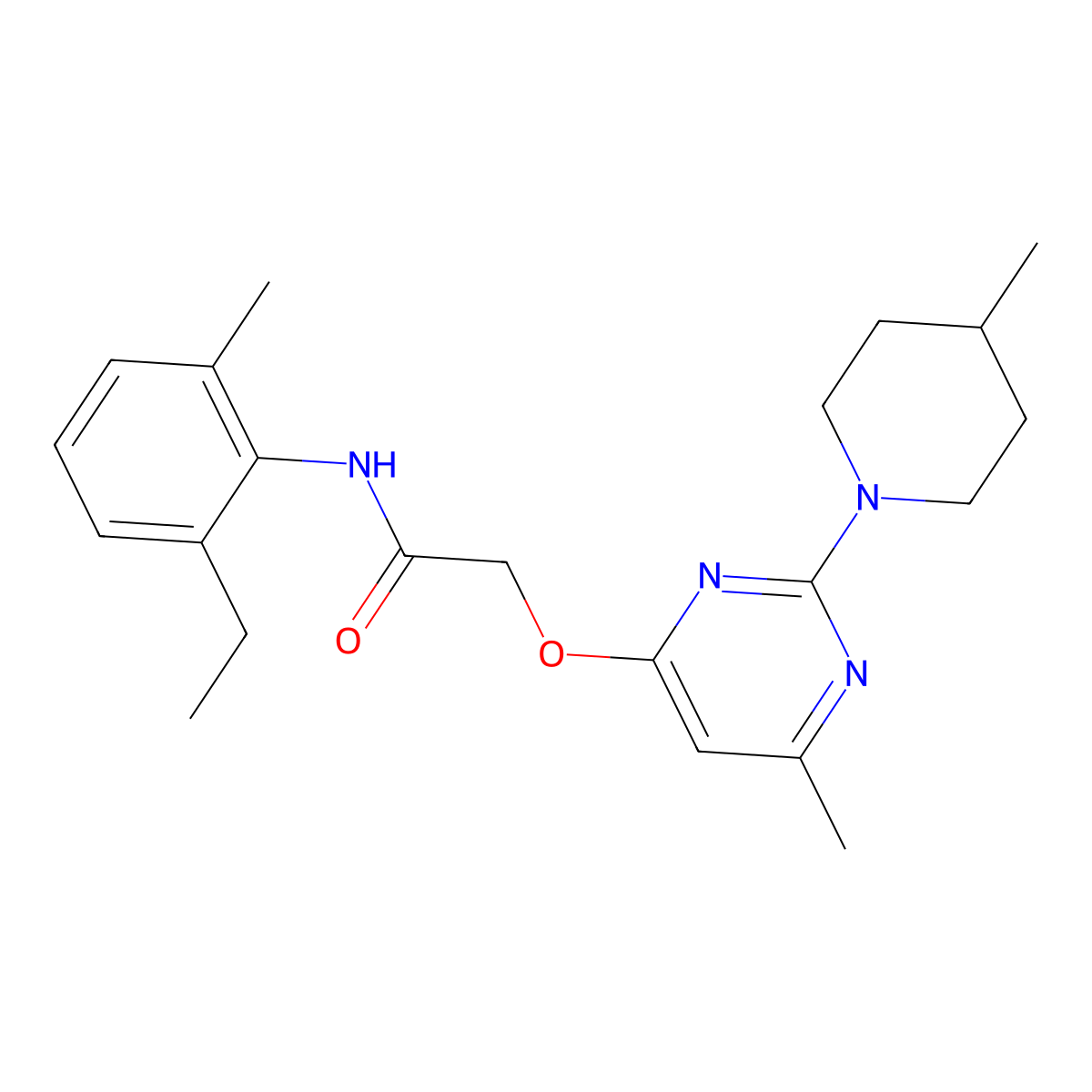 N-(2-ethyl-6-methylphenyl)-2-{[6-methyl-2-(4-methylpiperidin-1-yl)pyrimidin-4-yl]oxy}acetamide molecular structure, CAS 1226443-48-6