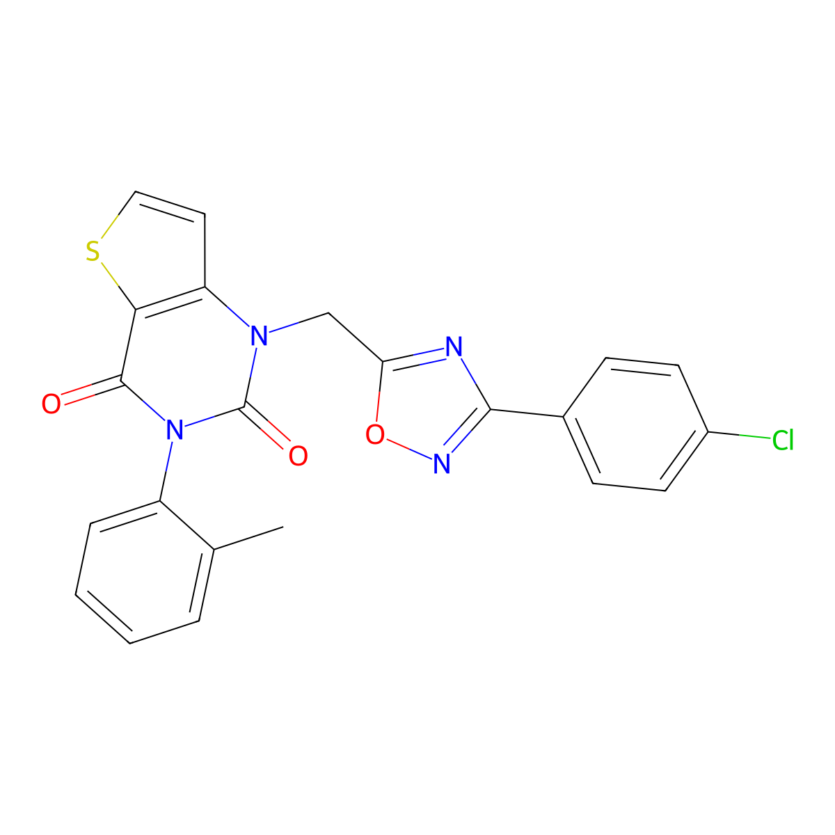 1-{[3-(4-chlorophenyl)-1,2,4-oxadiazol-5-yl]methyl}-3-(2-methylphenyl)-1H,2H,3H,4H-thieno[3,2-d]pyrimidine-2,4-dione molecular structure, CAS 1226443-52-2