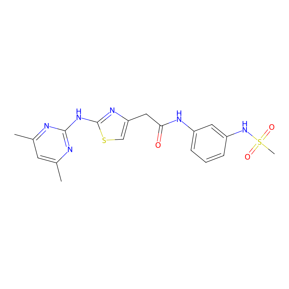 2-{2-[(4,6-dimethylpyrimidin-2-yl)amino]-1,3-thiazol-4-yl}-N-(3-methanesulfonamidophenyl)acetamide molecular structure, CAS 1226443-53-3