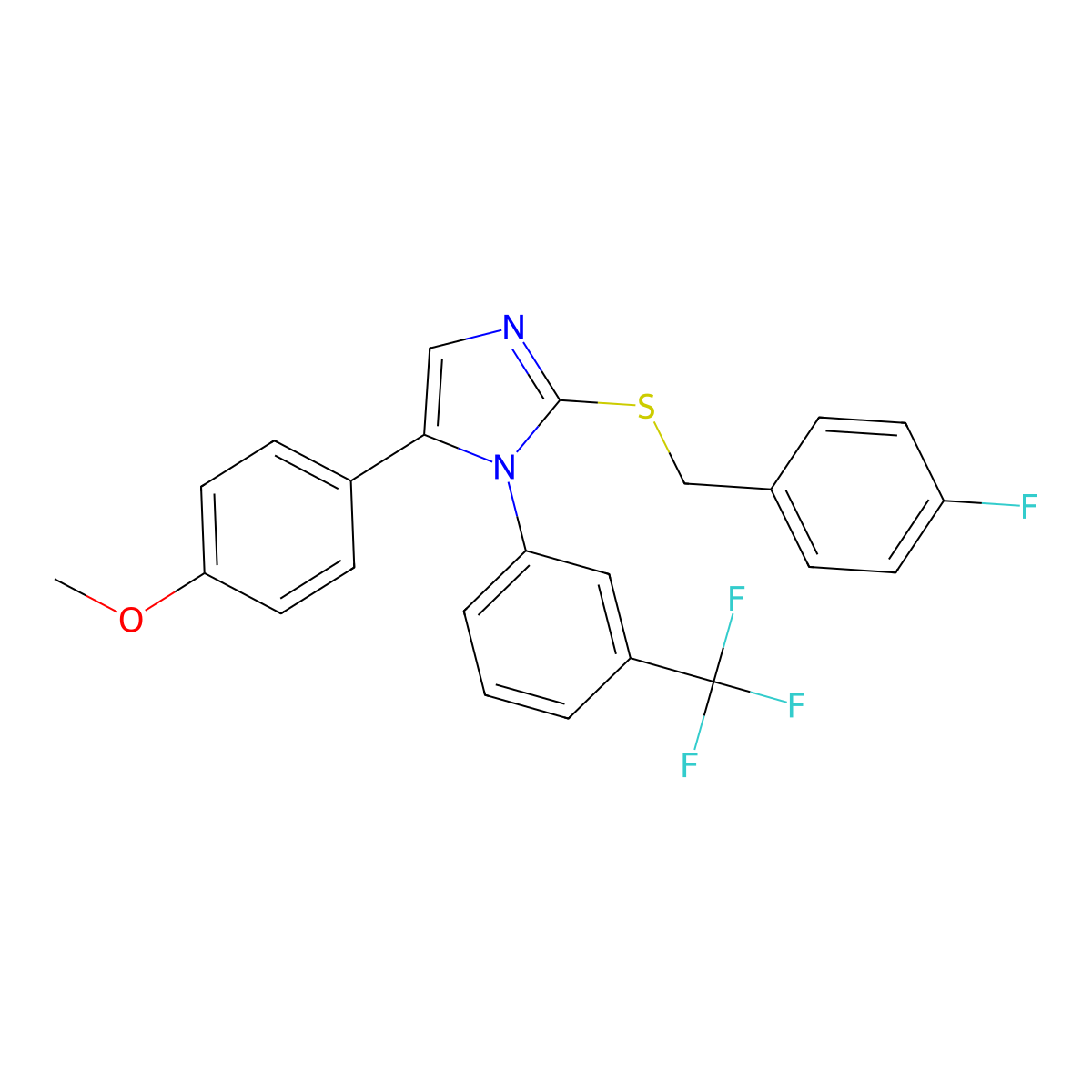 2-((4-fluorobenzyl)thio)-5-(4-methoxyphenyl)-1-(3-(trifluoromethyl)phenyl)-1H-imidazole molecular structure, CAS 1226443-56-6