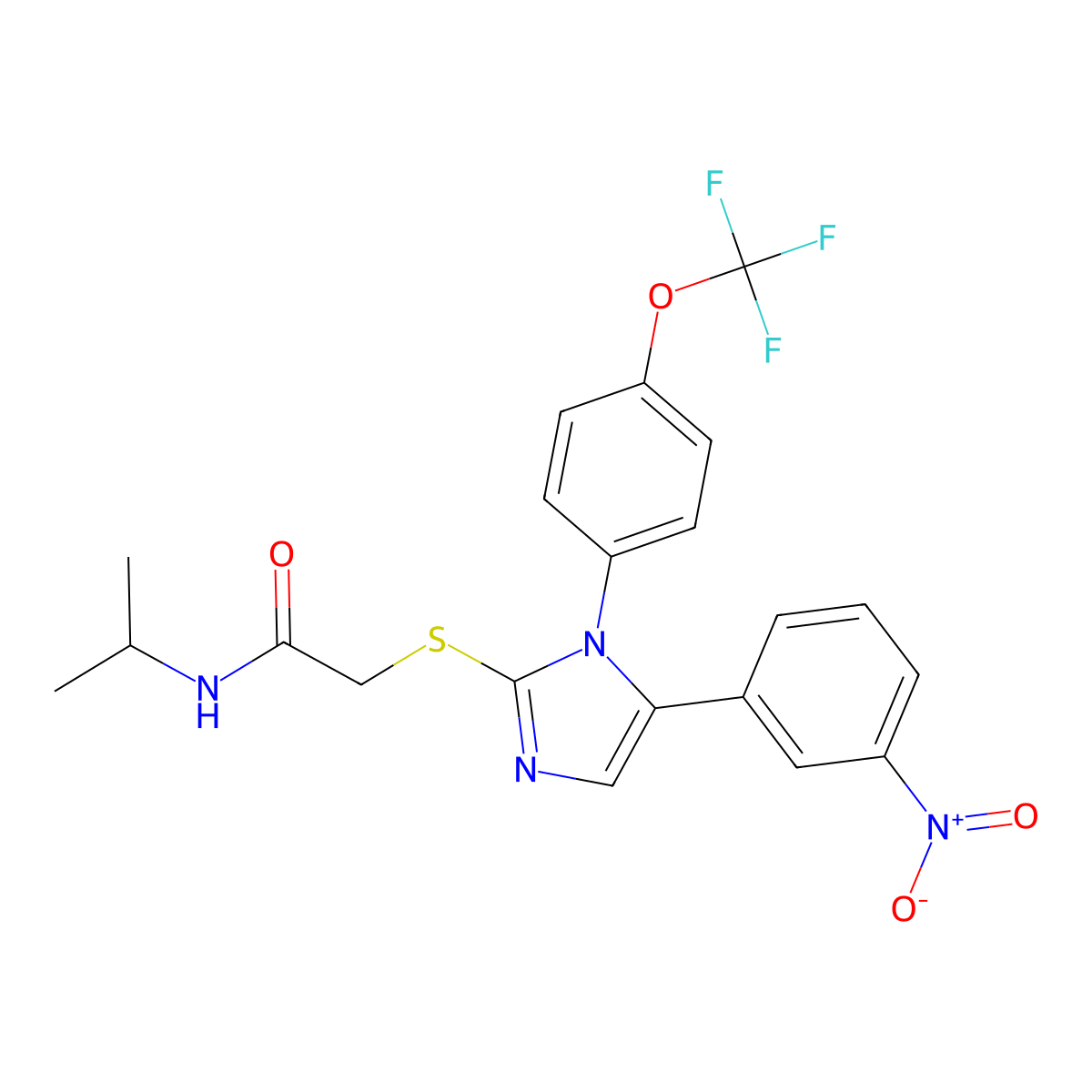 N-isopropyl-2-((5-(3-nitrophenyl)-1-(4-(trifluoromethoxy)phenyl)-1H-imidazol-2-yl)thio)acetamide molecular structure, CAS 1226443-57-7