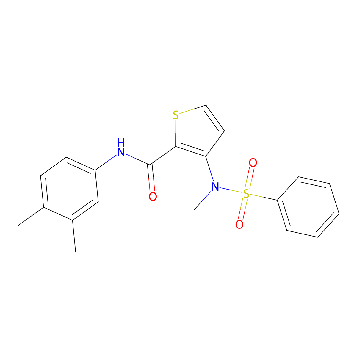 N-(3,4-dimethylphenyl)-3-[methyl(phenylsulfonyl)amino]thiophene-2-carboxamide molecular structure, CAS 1226443-58-8