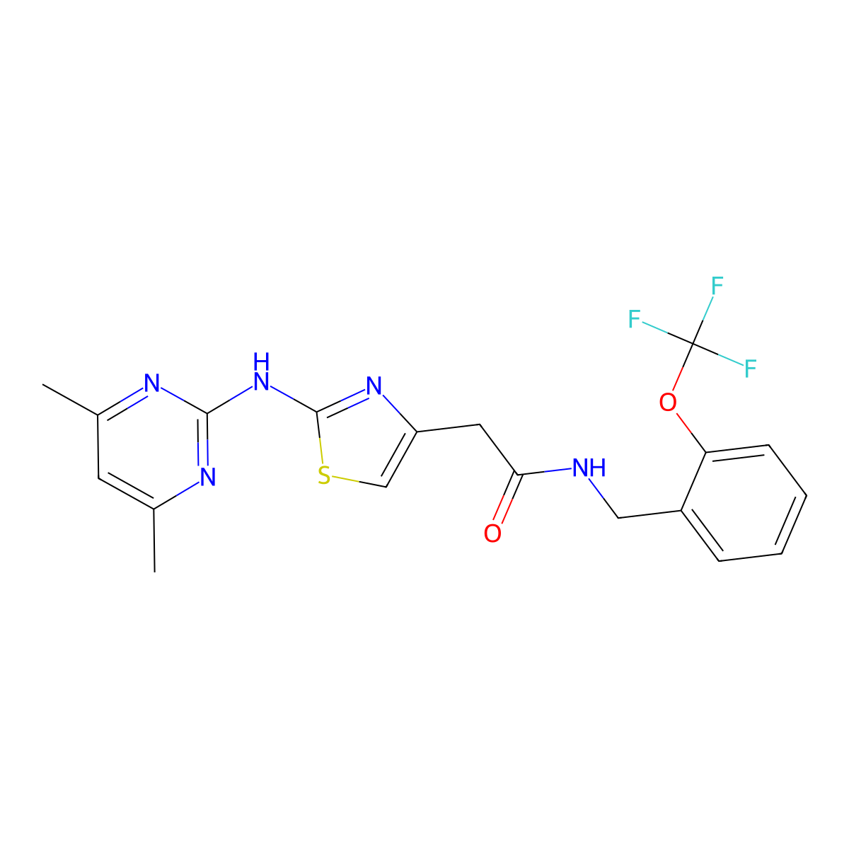 2-(2-((4,6-dimethylpyrimidin-2-yl)amino)thiazol-4-yl)-N-(2-(trifluoromethoxy)benzyl)acetamide molecular structure, CAS 1226443-60-2