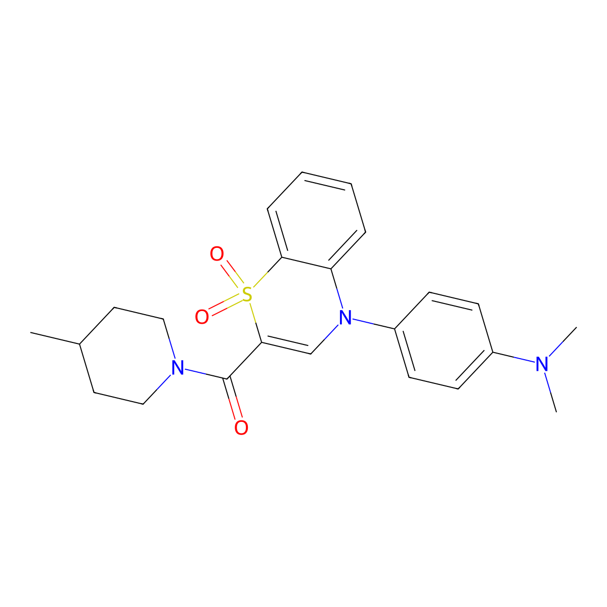 (4-(4-(dimethylamino)phenyl)-1,1-dioxido-4H-benzo[b][1,4]thiazin-2-yl)(4-methylpiperidin-1-yl)methanone molecular structure, CAS 1226443-62-4