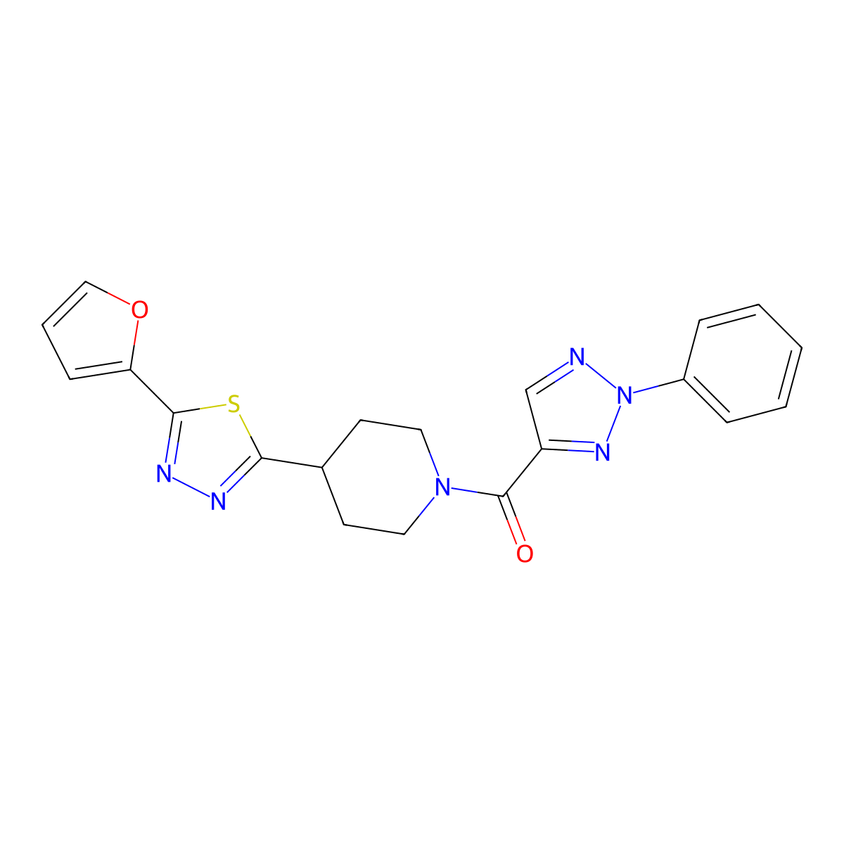 (4-(5-(furan-2-yl)-1,3,4-thiadiazol-2-yl)piperidin-1-yl)(2-phenyl-2H-1,2,3-triazol-4-yl)methanone molecular structure, CAS 1226443-64-6
