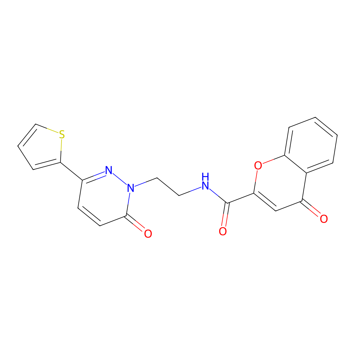 4-oxo-N-(2-(6-oxo-3-(thiophen-2-yl)pyridazin-1(6H)-yl)ethyl)-4H-chromene-2-carboxamide molecular structure, CAS 1226443-65-7