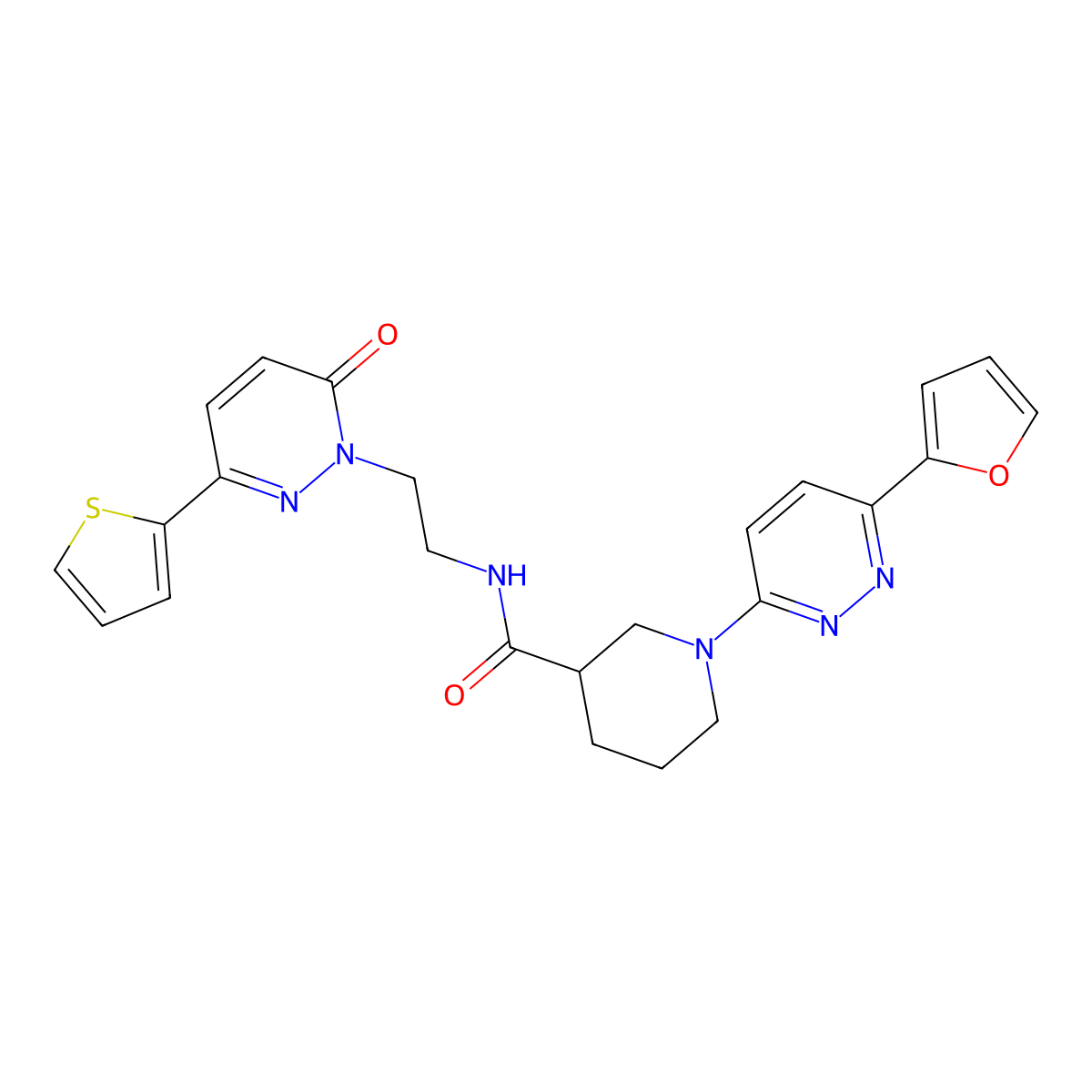 1-(6-(furan-2-yl)pyridazin-3-yl)-N-(2-(6-oxo-3-(thiophen-2-yl)pyridazin-1(6H)-yl)ethyl)piperidine-3-carboxamide molecular structure, CAS 1226443-68-0