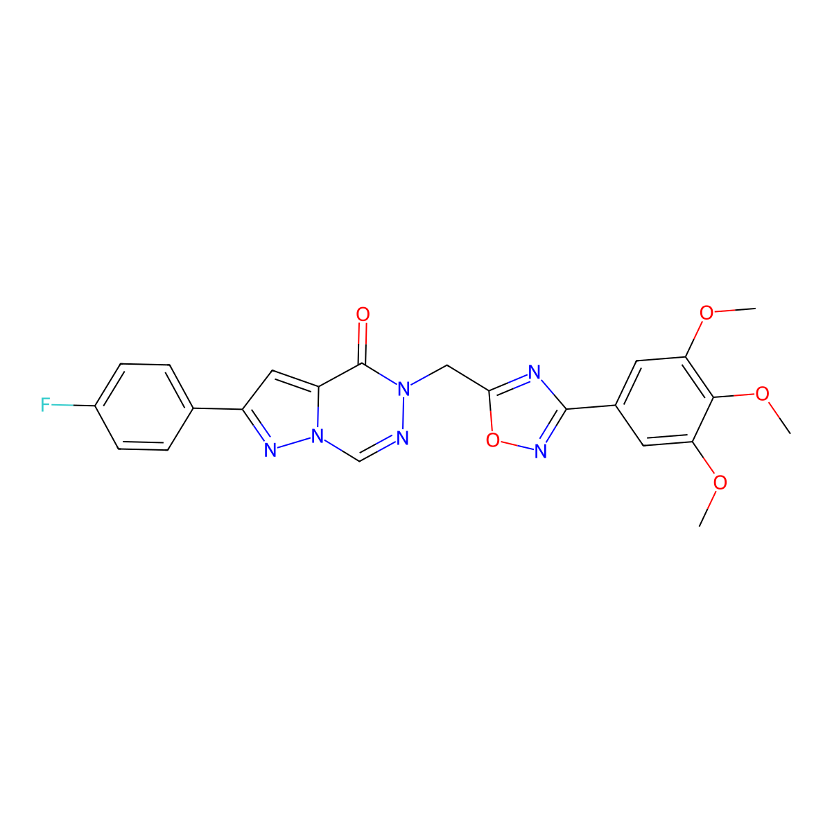 2-(4-fluorophenyl)-5-{[3-(3,4,5-trimethoxyphenyl)-1,2,4-oxadiazol-5-yl]methyl}-4H,5H-pyrazolo[1,5-d][1,2,4]triazin-4-one molecular structure, CAS 1226443-69-1