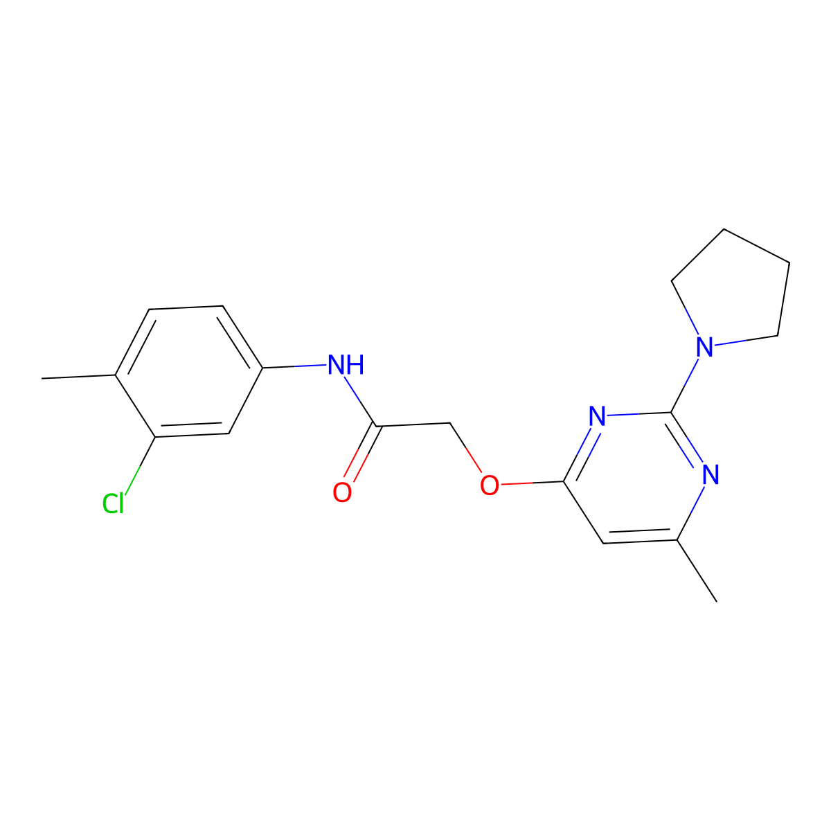 N-(3-chloro-4-methylphenyl)-2-{[6-methyl-2-(pyrrolidin-1-yl)pyrimidin-4-yl]oxy}acetamide molecular structure, CAS 1226443-70-4