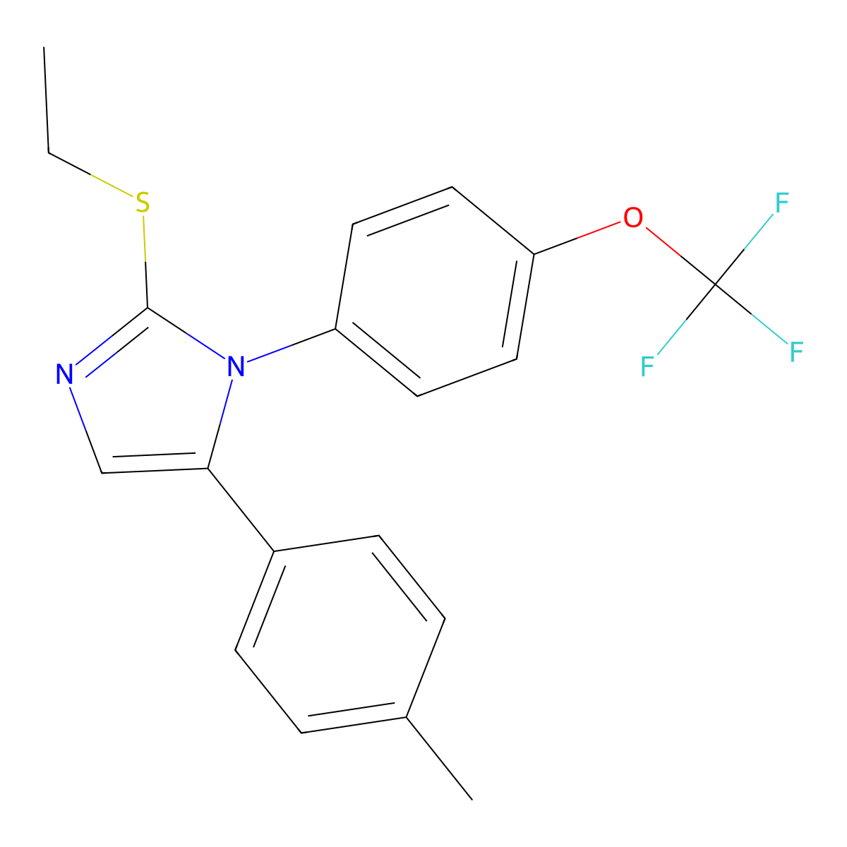 2-(ethylthio)-5-(p-tolyl)-1-(4-(trifluoromethoxy)phenyl)-1H-imidazole molecular structure, CAS 1226443-73-7