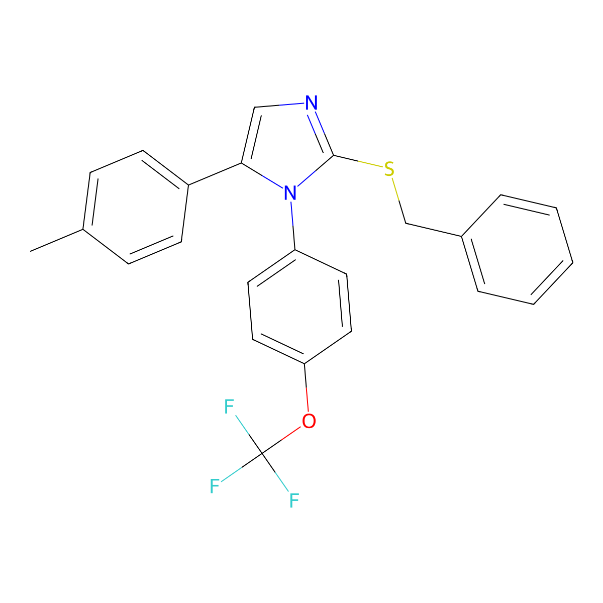 2-(benzylthio)-5-(p-tolyl)-1-(4-(trifluoromethoxy)phenyl)-1H-imidazole molecular structure, CAS 1226443-74-8