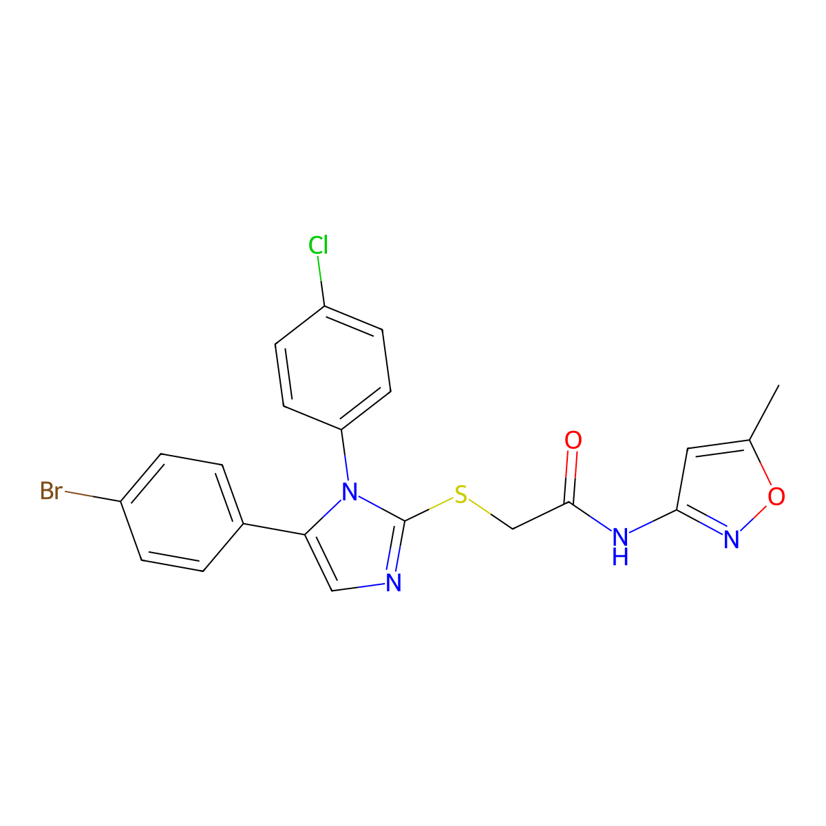 2-((5-(4-bromophenyl)-1-(4-chlorophenyl)-1H-imidazol-2-yl)thio)-N-(5-methylisoxazol-3-yl)acetamide molecular structure, CAS 1226443-77-1