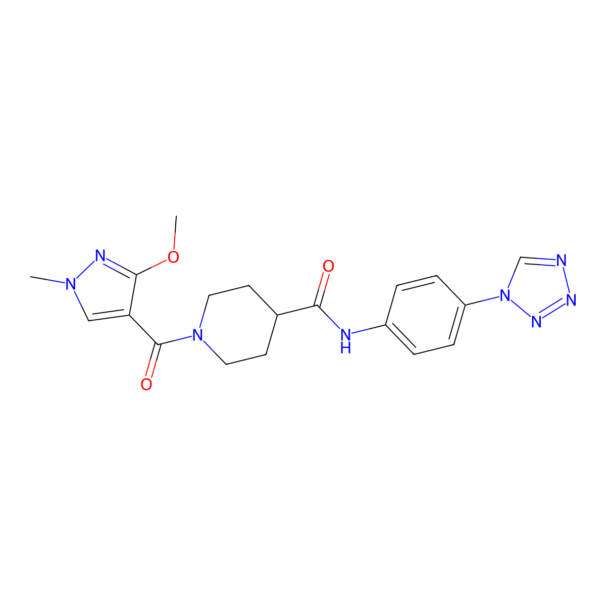 N-(4-(1H-tetrazol-1-yl)phenyl)-1-(3-methoxy-1-methyl-1H-pyrazole-4-carbonyl)piperidine-4-carboxamide molecular structure, CAS 1226443-78-2