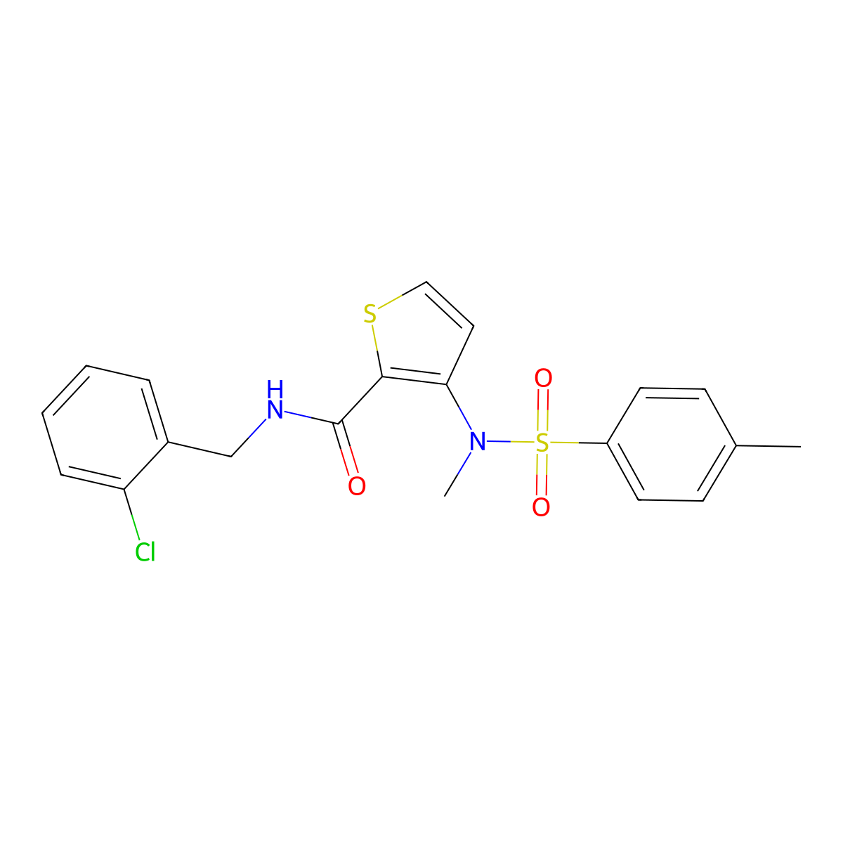N-(2-chlorobenzyl)-3-{methyl[(4-methylphenyl)sulfonyl]amino}thiophene-2-carboxamide molecular structure, CAS 1226443-79-3