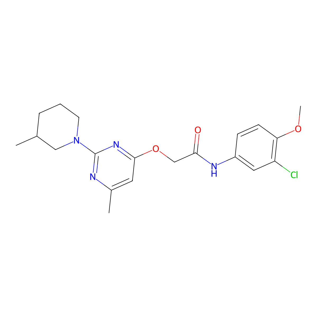N-(3-chloro-4-methoxyphenyl)-2-{[6-methyl-2-(3-methylpiperidin-1-yl)pyrimidin-4-yl]oxy}acetamide molecular structure, CAS 1226443-80-6