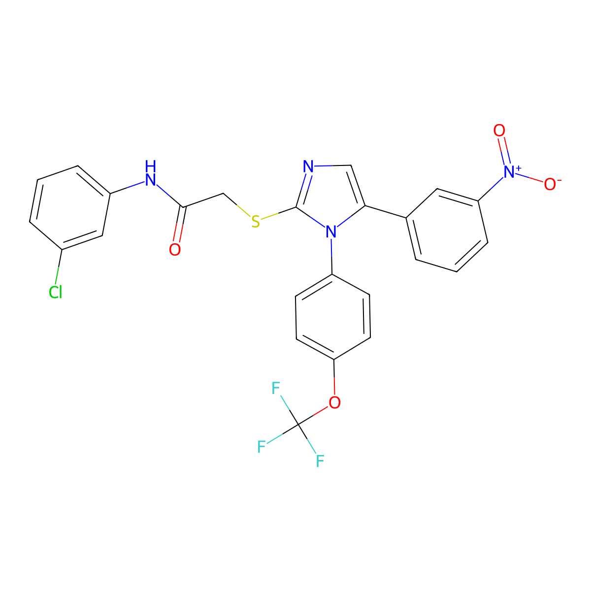 N-(3-chlorophenyl)-2-((5-(3-nitrophenyl)-1-(4-(trifluoromethoxy)phenyl)-1H-imidazol-2-yl)thio)acetamide molecular structure, CAS 1226443-83-9