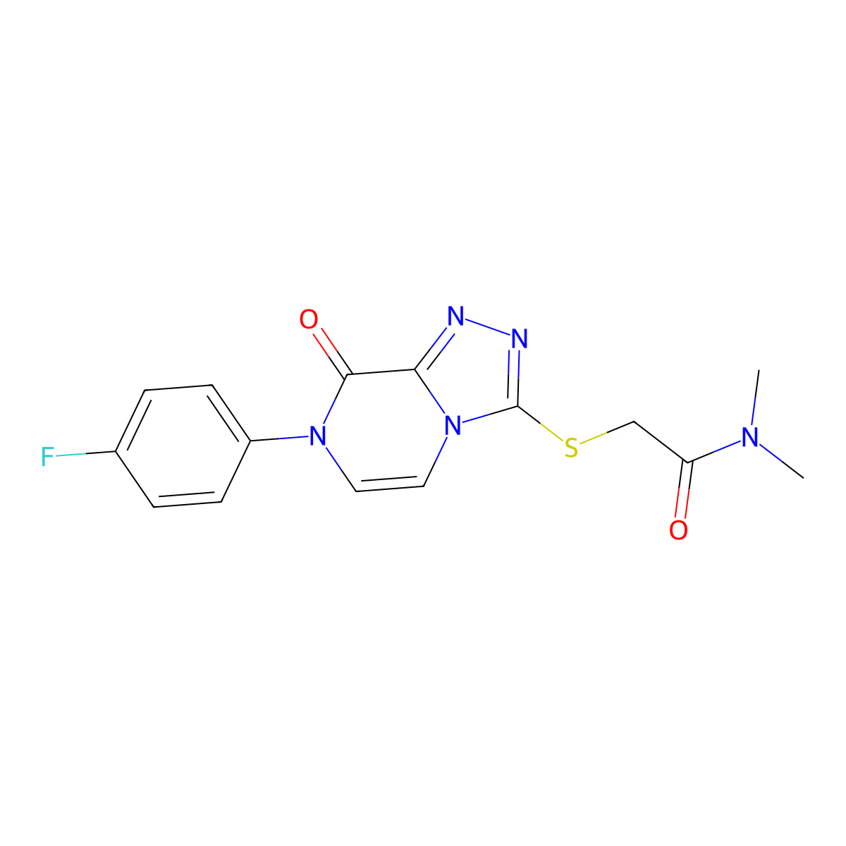 2-((7-(4-fluorophenyl)-8-oxo-7,8-dihydro-[1,2,4]triazolo[4,3-a]pyrazin-3-yl)thio)-N,N-dimethylacetamide molecular structure, CAS 1226443-84-0