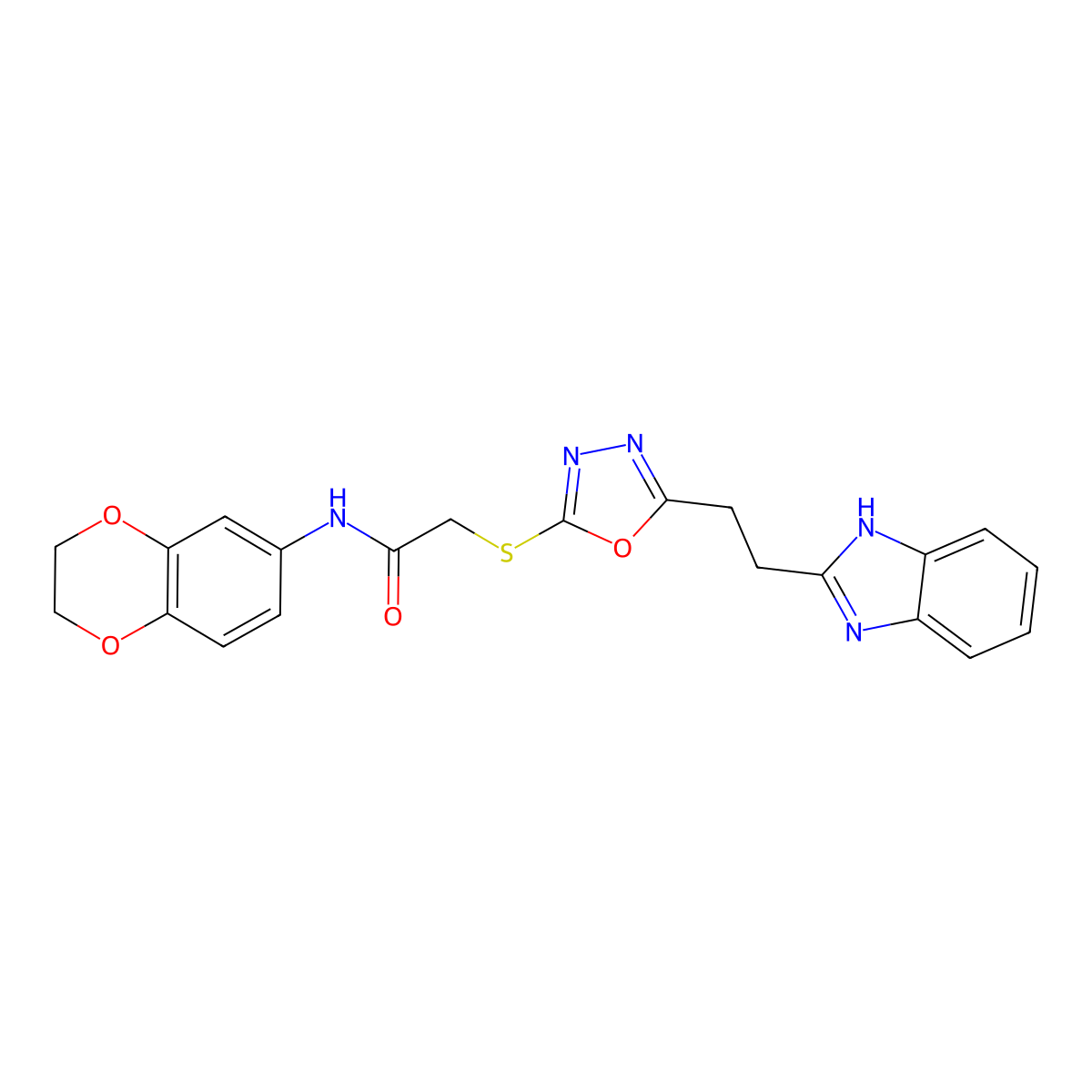 2-((5-(2-(1H-benzo[d]imidazol-2-yl)ethyl)-1,3,4-oxadiazol-2-yl)thio)-N-(2,3-dihydrobenzo[b][1,4]dioxin-6-yl)acetamide molecular structure, CAS 1226443-86-2