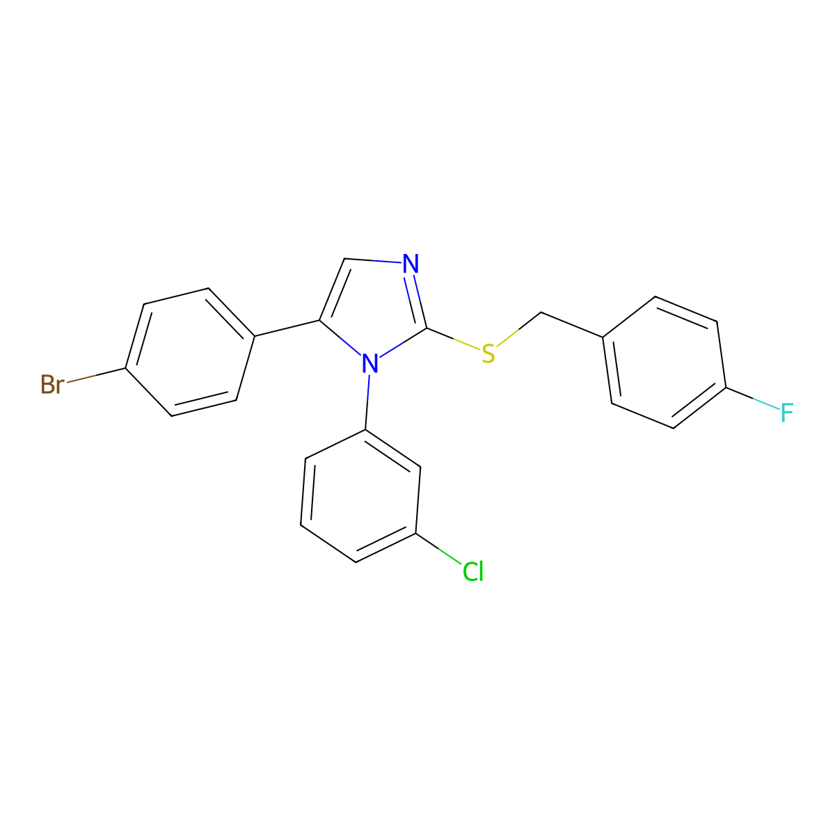 5-(4-bromophenyl)-1-(3-chlorophenyl)-2-((4-fluorobenzyl)thio)-1H-imidazole molecular structure, CAS 1226443-90-8