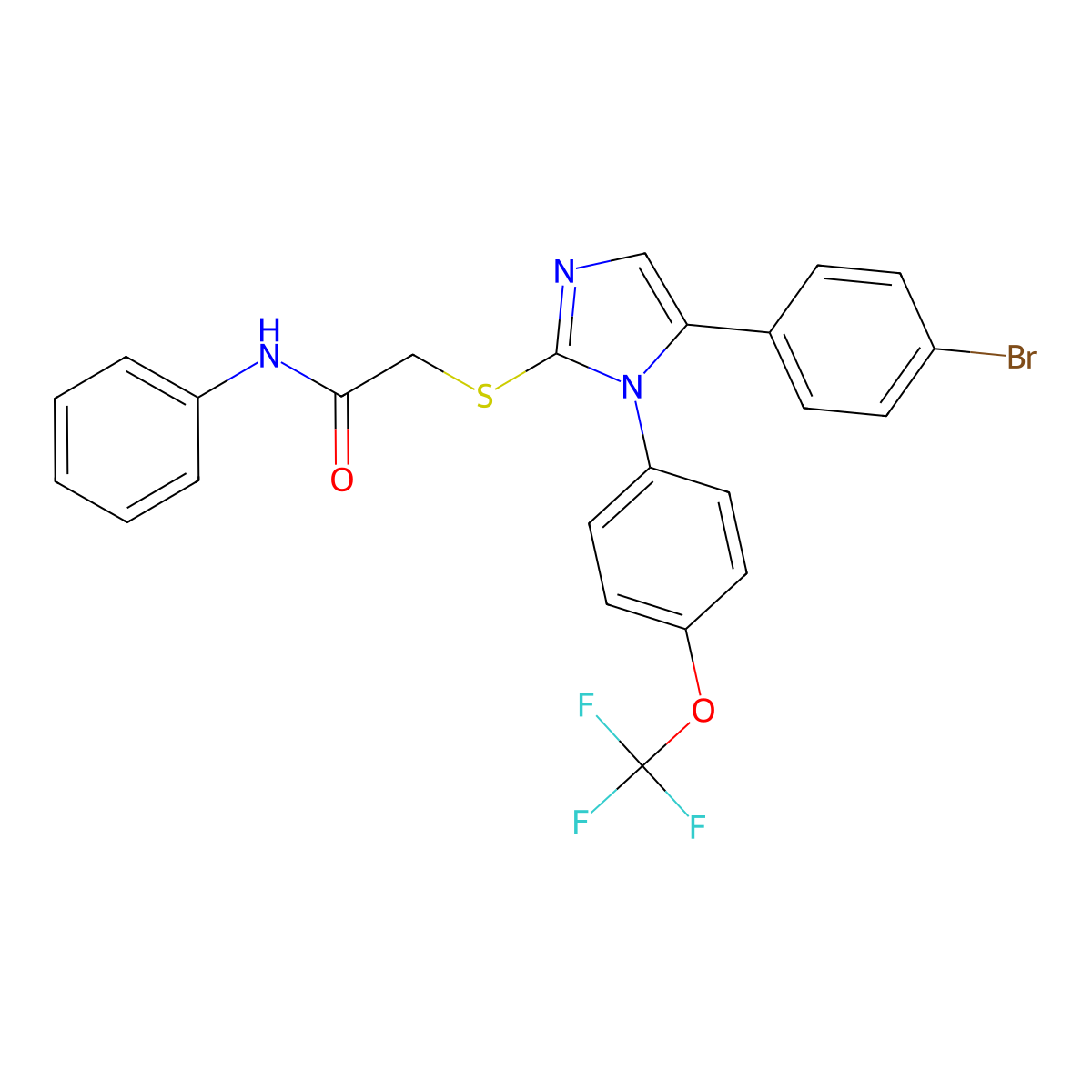 2-((5-(4-bromophenyl)-1-(4-(trifluoromethoxy)phenyl)-1H-imidazol-2-yl)thio)-N-phenylacetamide molecular structure, CAS 1226443-92-0