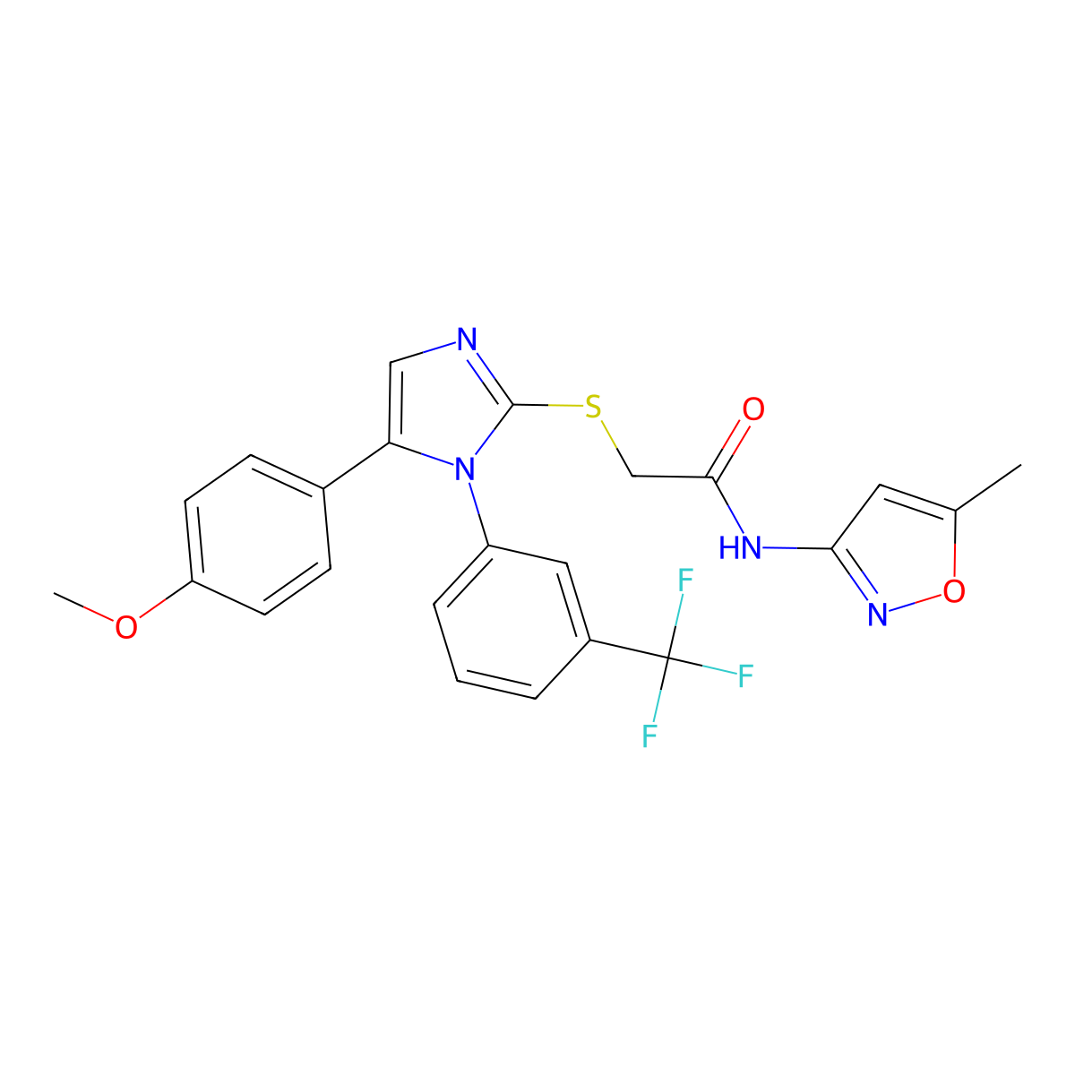 2-((5-(4-methoxyphenyl)-1-(3-(trifluoromethyl)phenyl)-1H-imidazol-2-yl)thio)-N-(5-methylisoxazol-3-yl)acetamide molecular structure, CAS 1226444-01-4