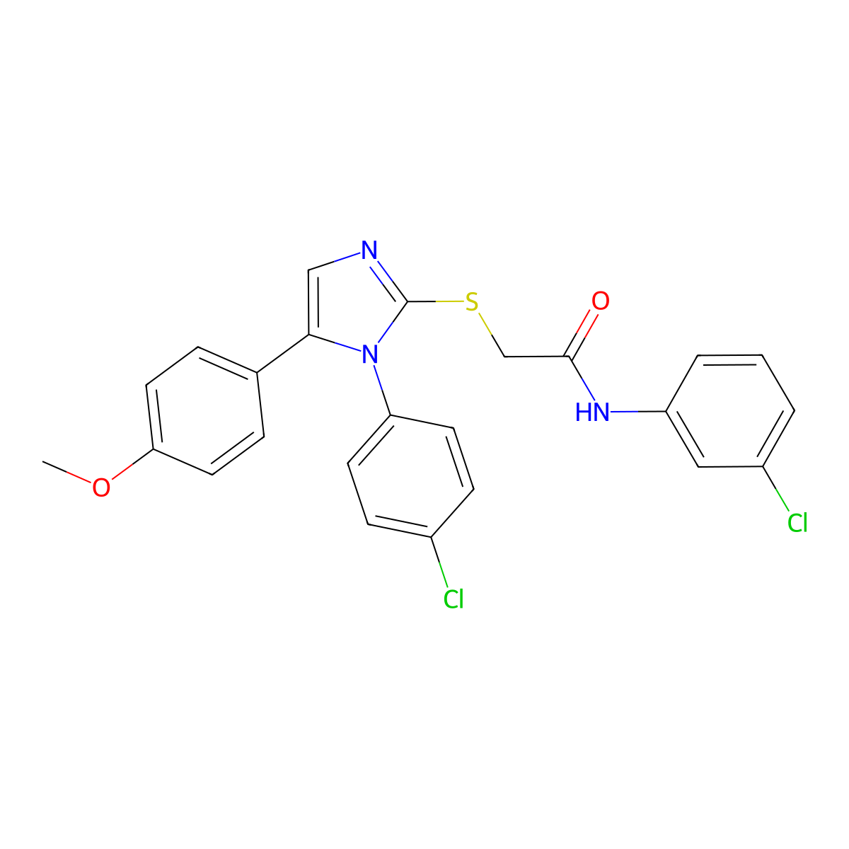 N-(3-chlorophenyl)-2-((1-(4-chlorophenyl)-5-(4-methoxyphenyl)-1H-imidazol-2-yl)thio)acetamide molecular structure, CAS 1226444-09-2