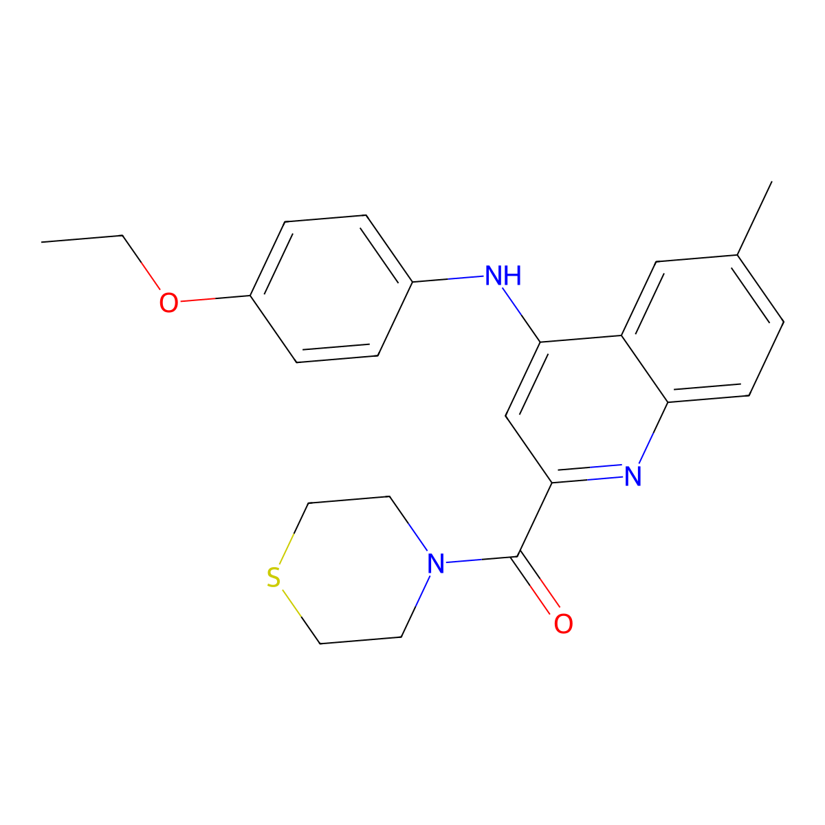 (4-((4-Ethoxyphenyl)amino)-6-methylquinolin-2-yl)(thiomorpholino)methanone molecular structure, CAS 1226444-10-5
