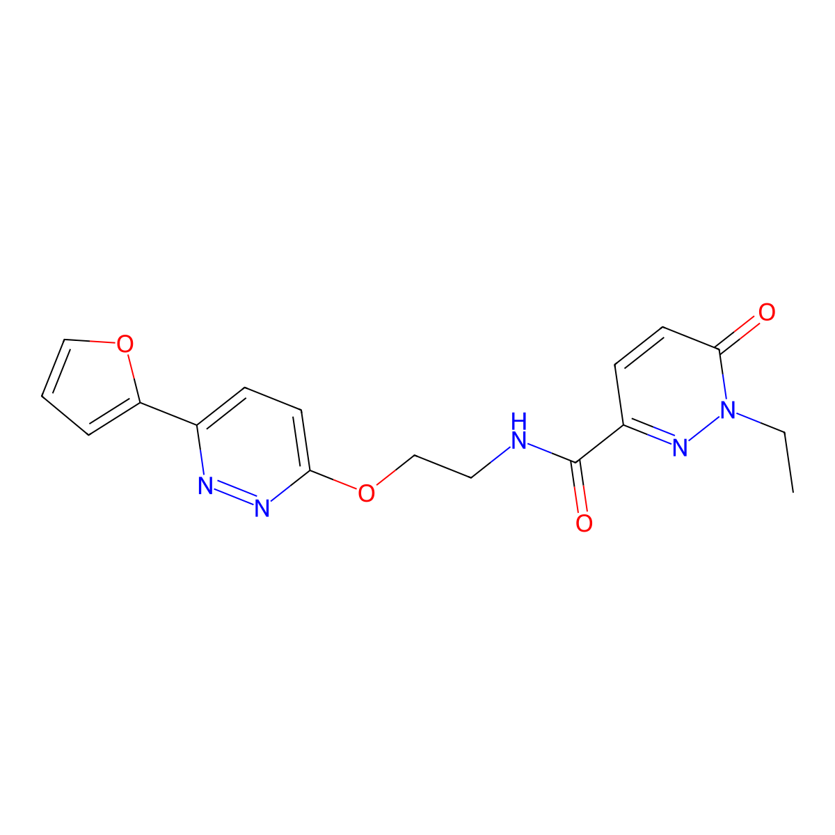 1-ethyl-N-(2-{[6-(furan-2-yl)pyridazin-3-yl]oxy}ethyl)-6-oxo-1,6-dihydropyridazine-3-carboxamide molecular structure, CAS 1226444-11-6