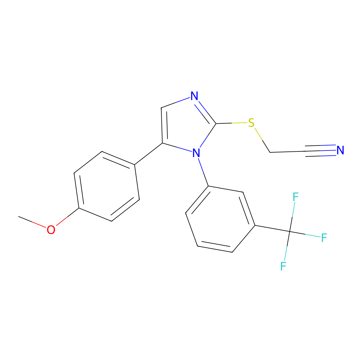 2-((5-(4-methoxyphenyl)-1-(3-(trifluoromethyl)phenyl)-1H-imidazol-2-yl)thio)acetonitrile molecular structure, CAS 1226444-13-8