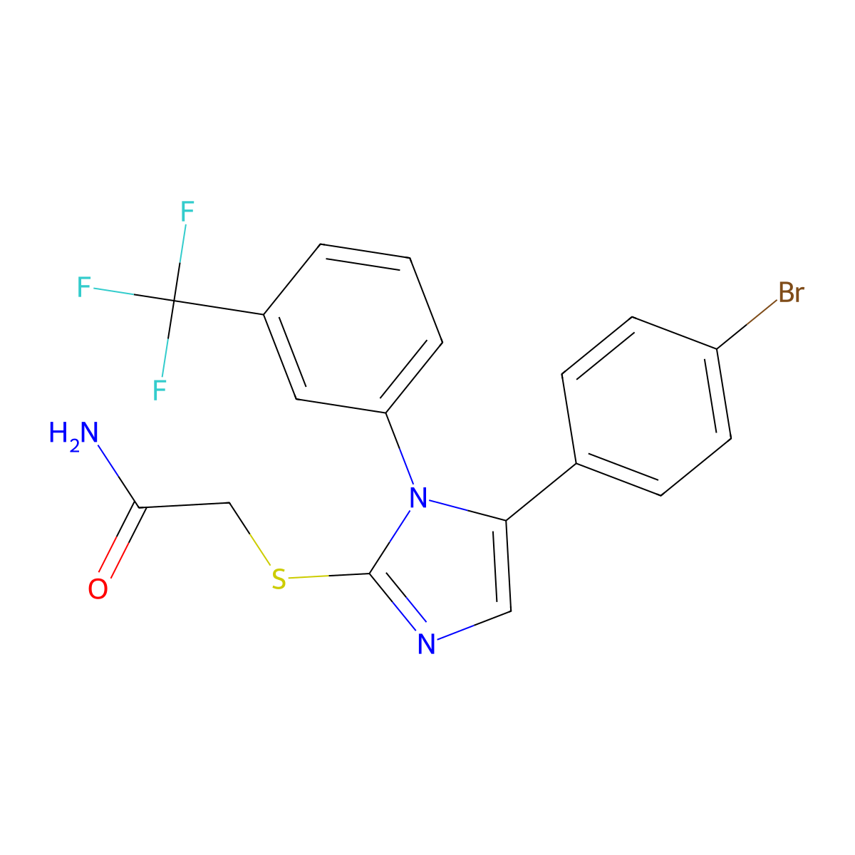 2-((5-(4-bromophenyl)-1-(3-(trifluoromethyl)phenyl)-1H-imidazol-2-yl)thio)acetamide molecular structure, CAS 1226444-18-3