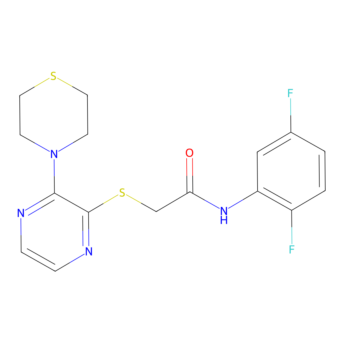 N-(2,5-difluorophenyl)-2-((3-thiomorpholinopyrazin-2-yl)thio)acetamide molecular structure, CAS 1226444-21-8