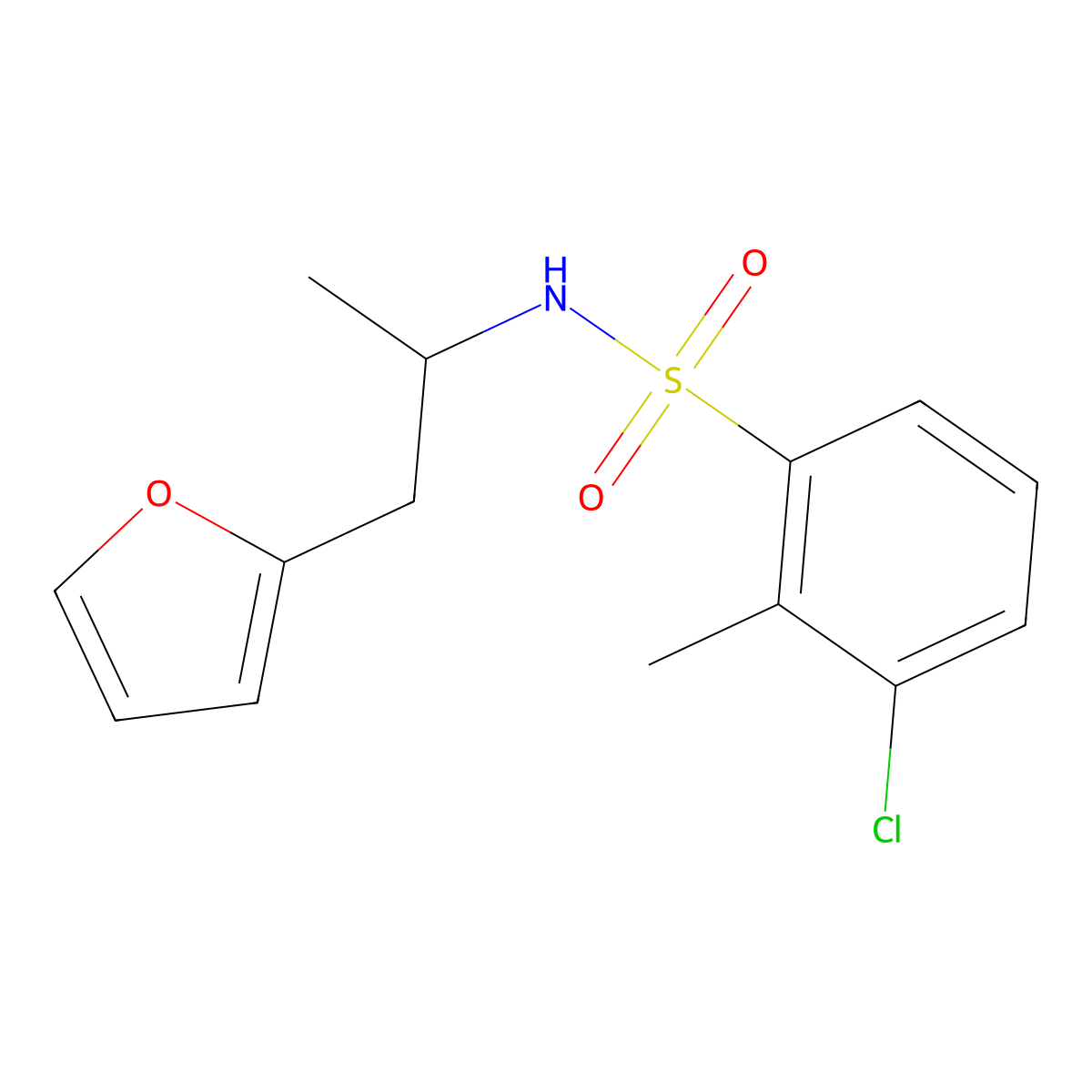 3-chloro-N-(1-(furan-2-yl)propan-2-yl)-2-methylbenzenesulfonamide molecular structure, CAS 1226444-22-9