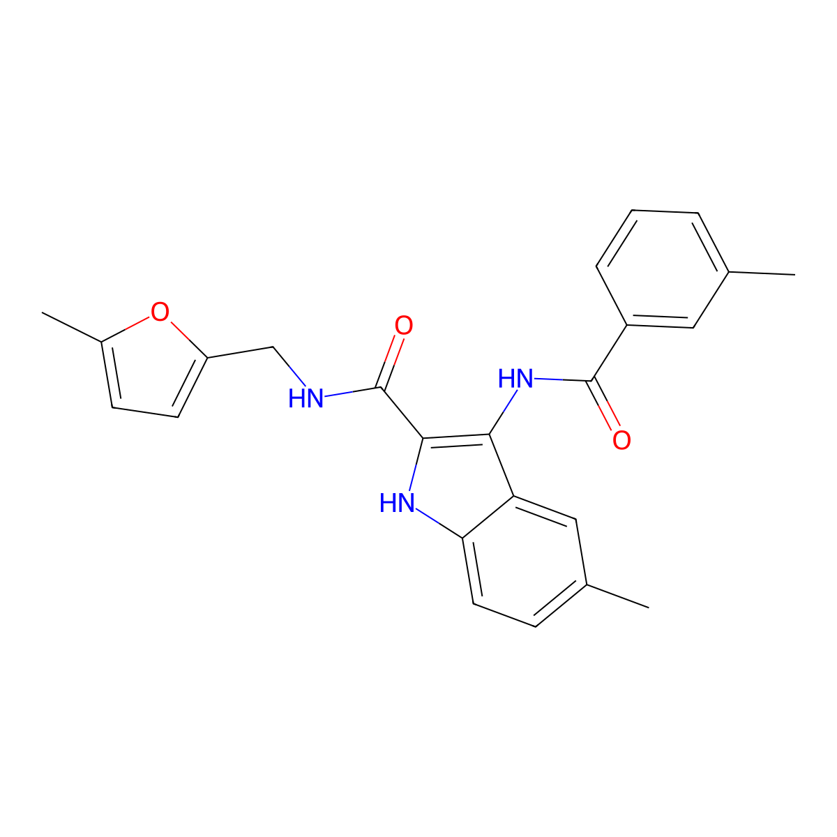 5-methyl-3-(3-methylbenzamido)-N-[(5-methylfuran-2-yl)methyl]-1H-indole-2-carboxamide molecular structure, CAS 1226444-25-2