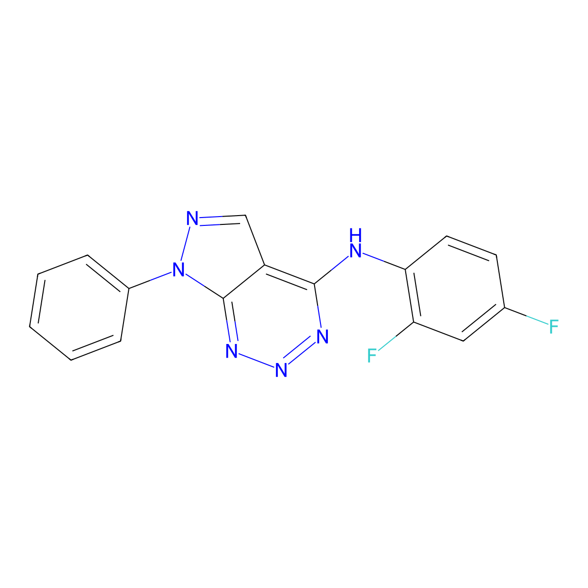 N-(2,4-difluorophenyl)-7-phenyl-7H-pyrazolo[3,4-d][1,2,3]triazin-4-amine molecular structure, CAS 1226444-27-4