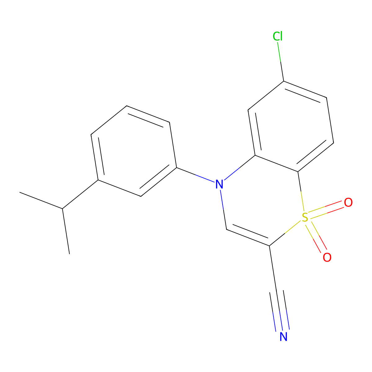 6-chloro-4-(3-isopropylphenyl)-4H-1,4-benzothiazine-2-carbonitrile 1,1-dioxide molecular structure, CAS 1226444-33-2