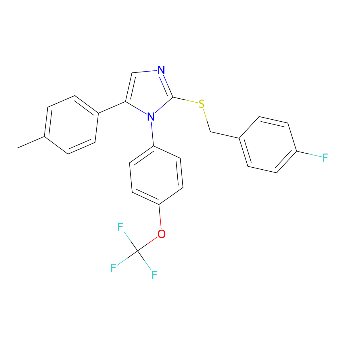 2-((4-fluorobenzyl)thio)-5-(p-tolyl)-1-(4-(trifluoromethoxy)phenyl)-1H-imidazole molecular structure, CAS 1226444-34-3