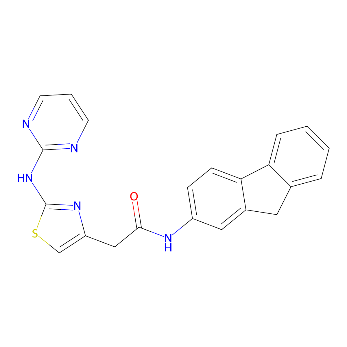 N-(9H-fluoren-2-yl)-2-(2-(pyrimidin-2-ylamino)thiazol-4-yl)acetamide molecular structure, CAS 1226444-36-5