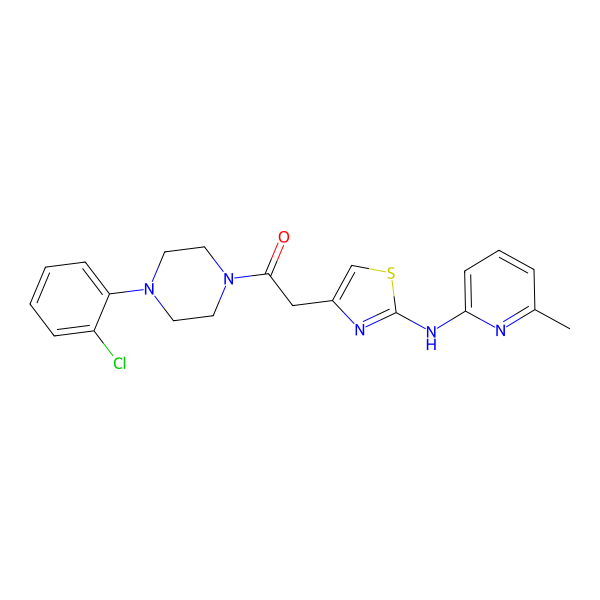 1-(4-(2-Chlorophenyl)piperazin-1-yl)-2-(2-((6-methylpyridin-2-yl)amino)thiazol-4-yl)ethanone molecular structure, CAS 1226444-37-6