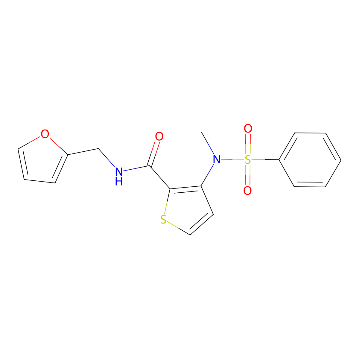 N-(furan-2-ylmethyl)-3-[methyl(phenylsulfonyl)amino]thiophene-2-carboxamide molecular structure, CAS 1226444-41-2
