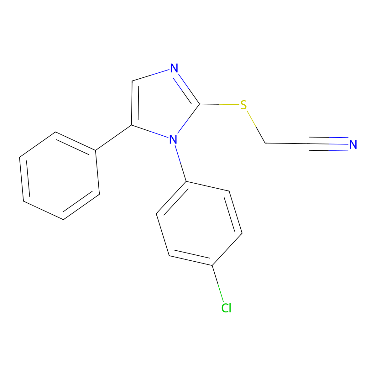 2-((1-(4-chlorophenyl)-5-phenyl-1H-imidazol-2-yl)thio)acetonitrile molecular structure, CAS 1226444-42-3