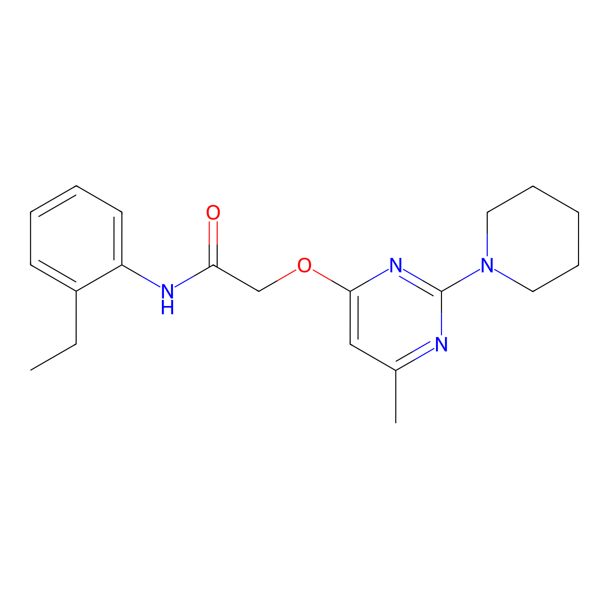 N-(2-ethylphenyl)-2-((6-methyl-2-(piperidin-1-yl)pyrimidin-4-yl)oxy)acetamide molecular structure, CAS 1226444-46-7