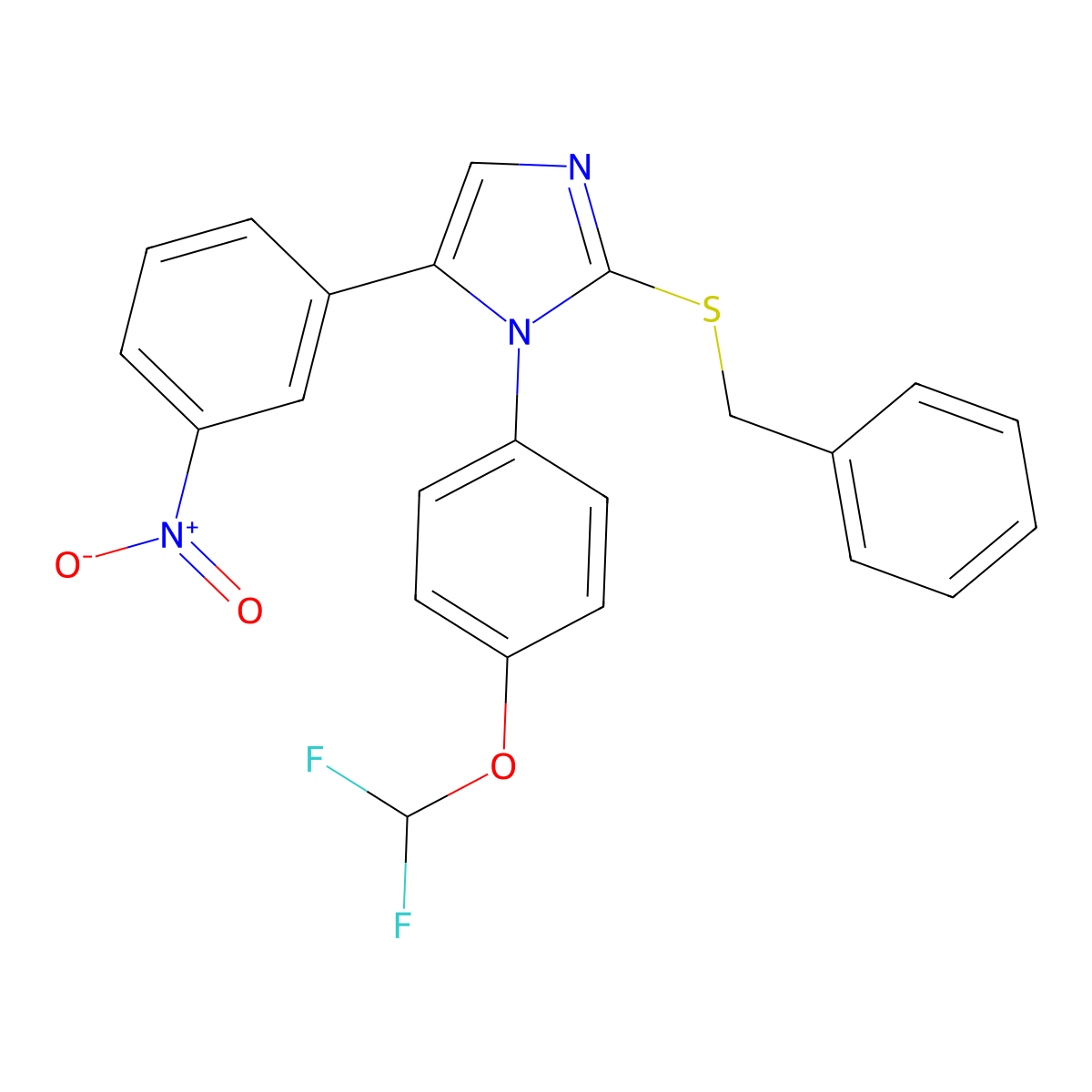 2-(benzylthio)-1-(4-(difluoromethoxy)phenyl)-5-(3-nitrophenyl)-1H-imidazole molecular structure, CAS 1226444-48-9