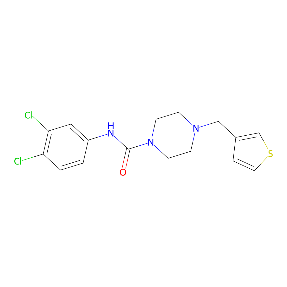 N-(3,4-dichlorophenyl)-4-(thiophen-3-ylmethyl)piperazine-1-carboxamide molecular structure, CAS 1226444-53-6