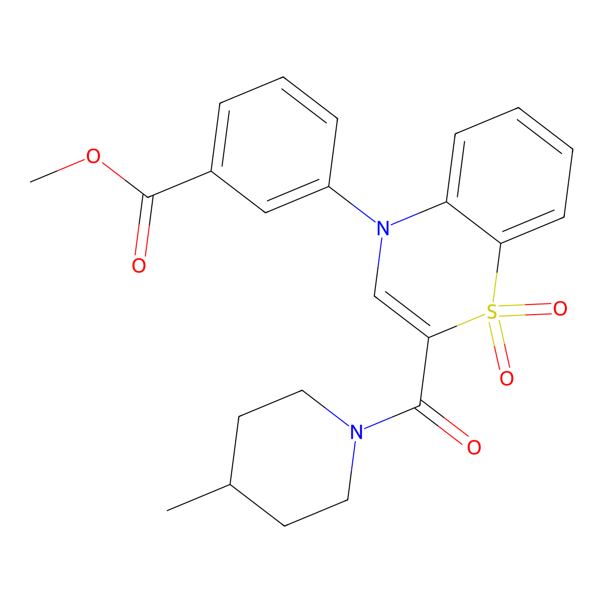 methyl 3-(2-(4-methylpiperidine-1-carbonyl)-1,1-dioxido-4H-benzo[b][1,4]thiazin-4-yl)benzoate molecular structure, CAS 1226444-62-7