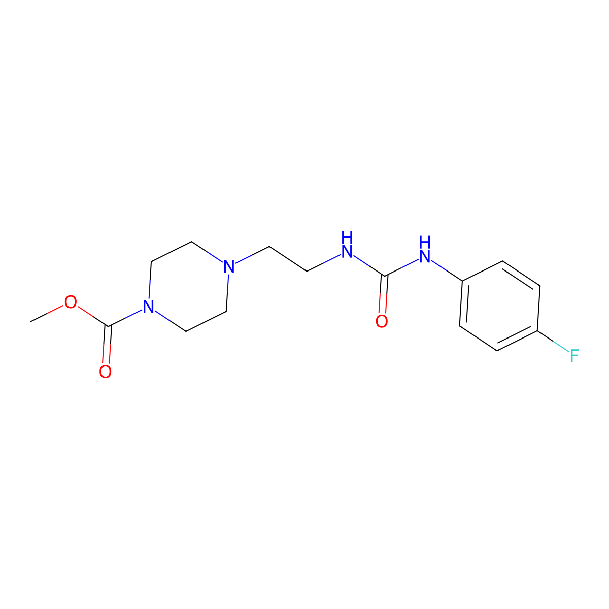 Methyl 4-(2-(3-(4-fluorophenyl)ureido)ethyl)piperazine-1-carboxylate molecular structure, CAS 1226444-64-9