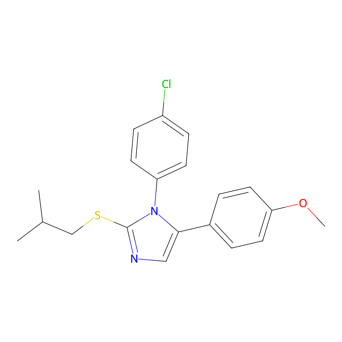 1-(4-chlorophenyl)-2-(isobutylthio)-5-(4-methoxyphenyl)-1H-imidazole molecular structure, CAS 1226444-71-8